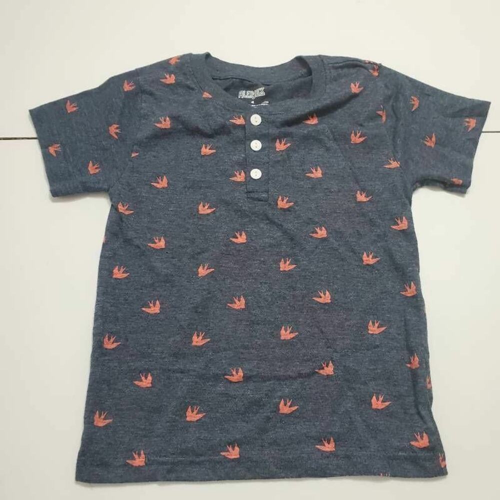 Alex & Jack‎ Boys Henley Shirt Gray Birds Short Sleeve Knit Cotton Blend 5